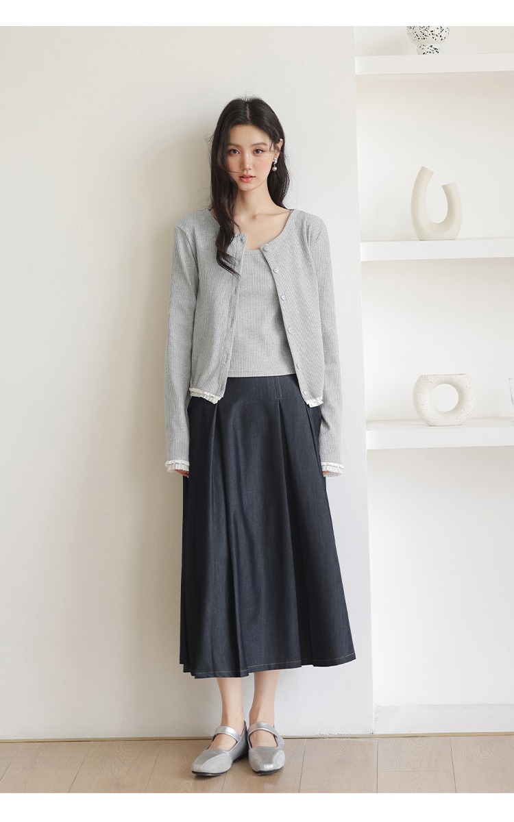 大尺碼灰色針織衫女吊帶背心初秋穿搭氣質套裝兩件式上衣