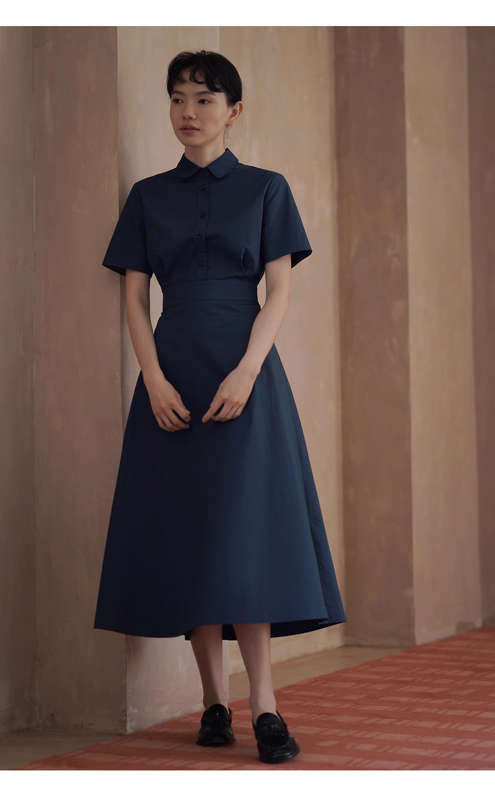 完美日常簡約通勤收腰大裙擺顯瘦遮肉梨形襯衫洋裝女