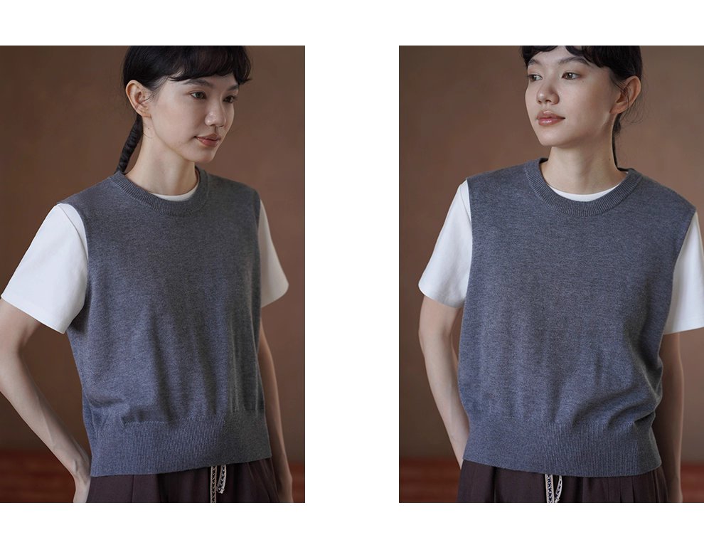 秋冬不可或缺時髦老錢圓領羊毛混紡百搭針織背心女