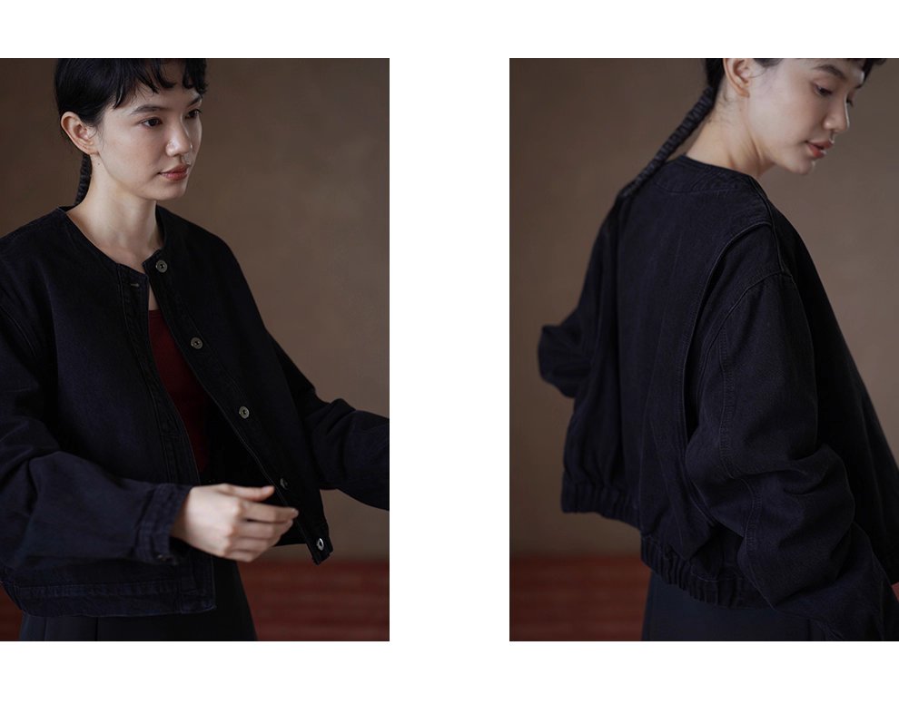 龐克牛仔做舊復古水洗寬鬆輪廓短款圓領顯瘦小個子外套