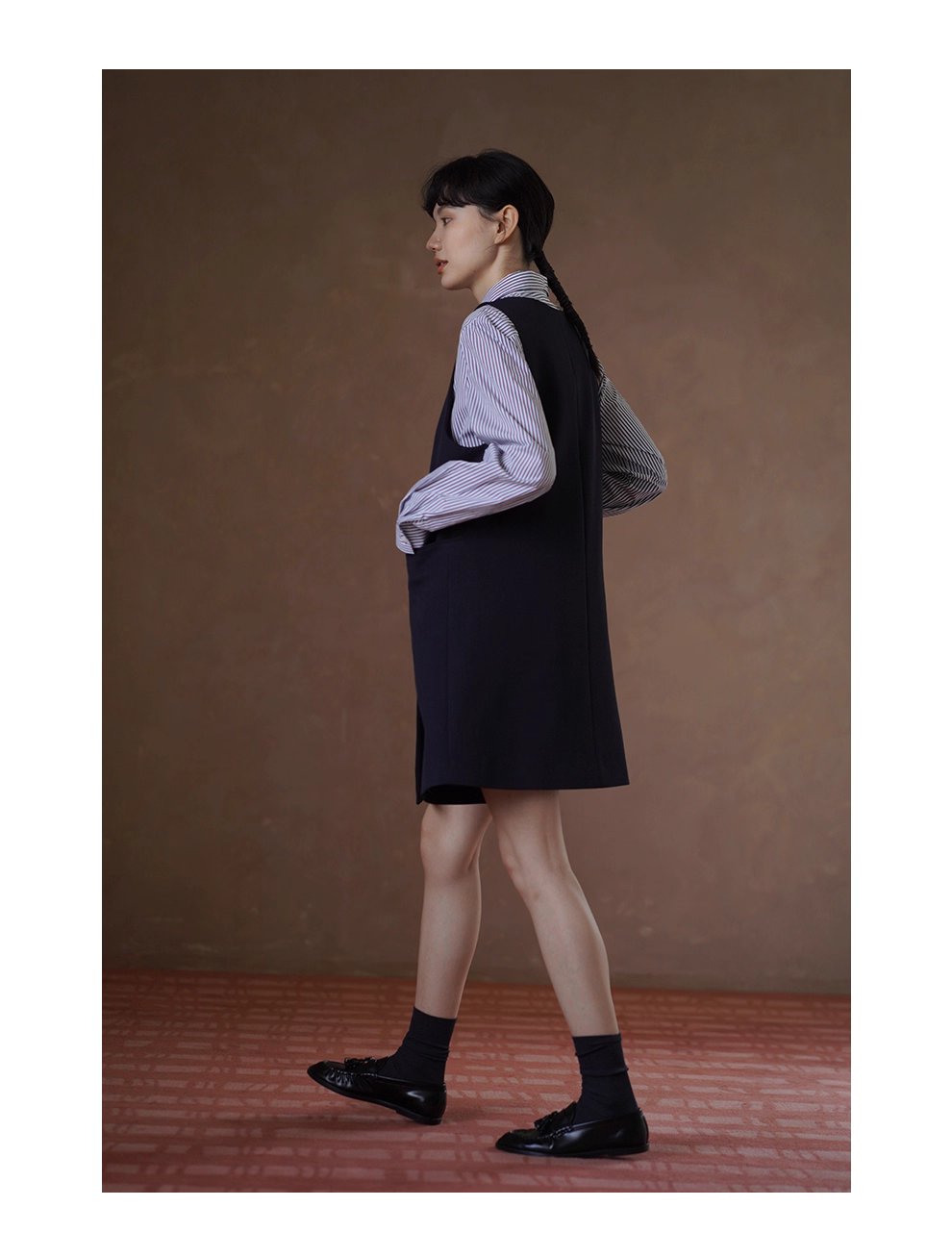 高品質100棉色織條紋法國經典寬鬆通勤可拆式蝴蝶結襯衫