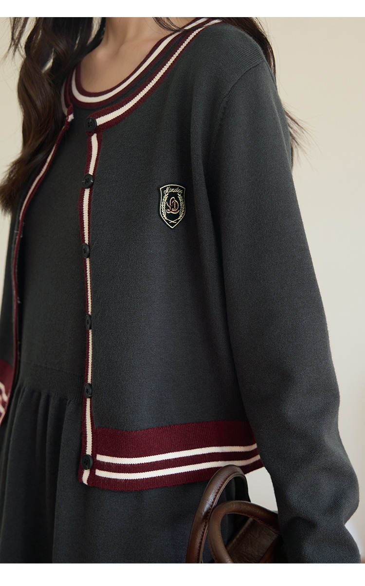 大尺碼套裝背心連身裙洋裝針織開襟衫兩件套裝