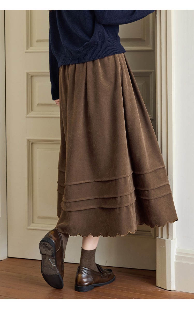 大尺碼琥珀流光風穿搭咖色半身長裙