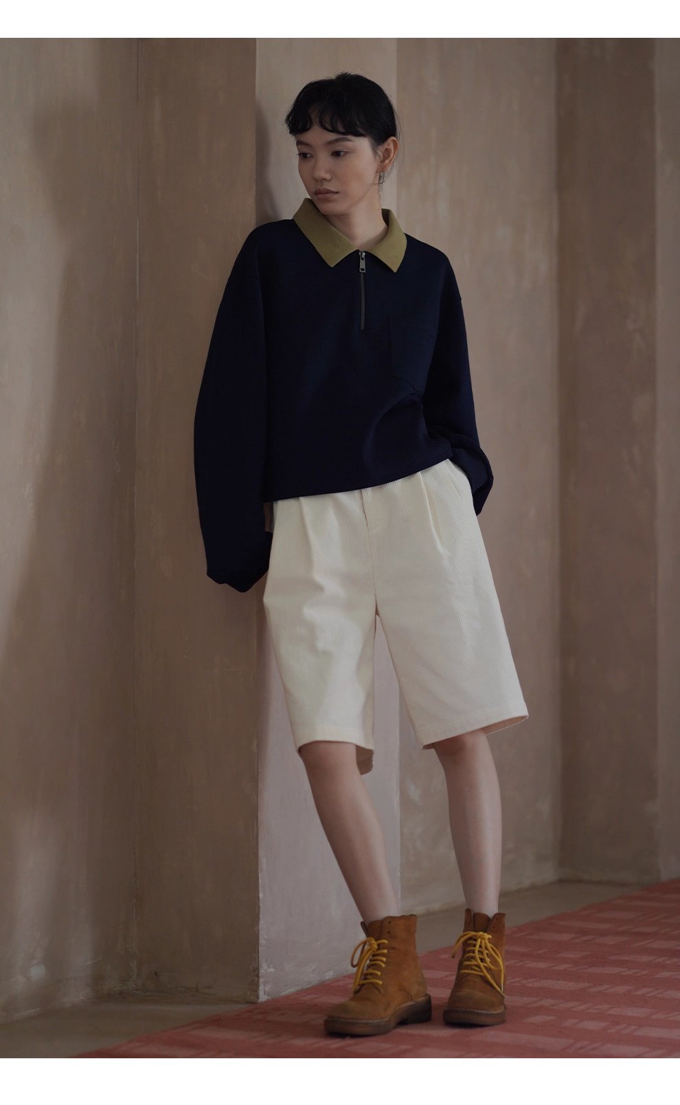 正統學院風撞色Polo領衛衣空氣層針織布料寬鬆顯瘦上衣