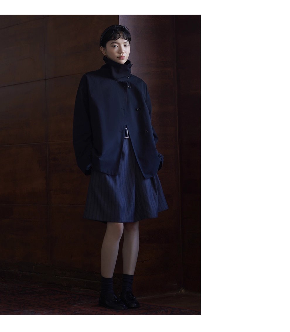 品質暗條紋肌理感斜門襟中長百褶高腰顯瘦學院風半身裙