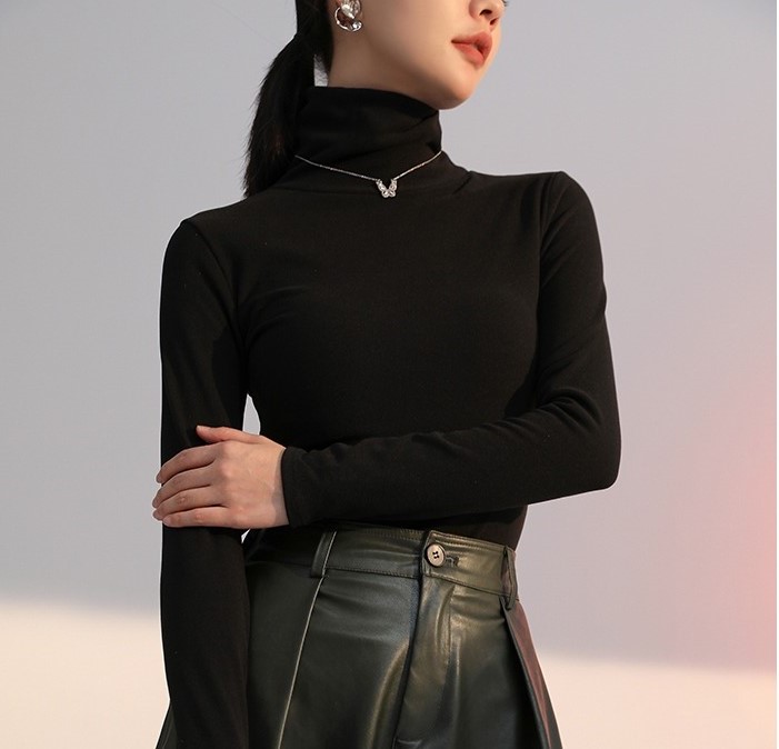 德絨堆堆領打底衫女內搭秋冬季保暖貼身高級感上衣