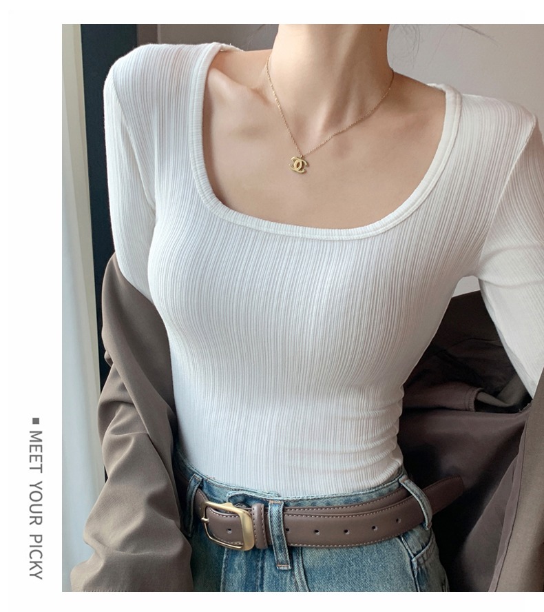 U領打底衫秋季內搭外穿坑條顯瘦高級感上衣