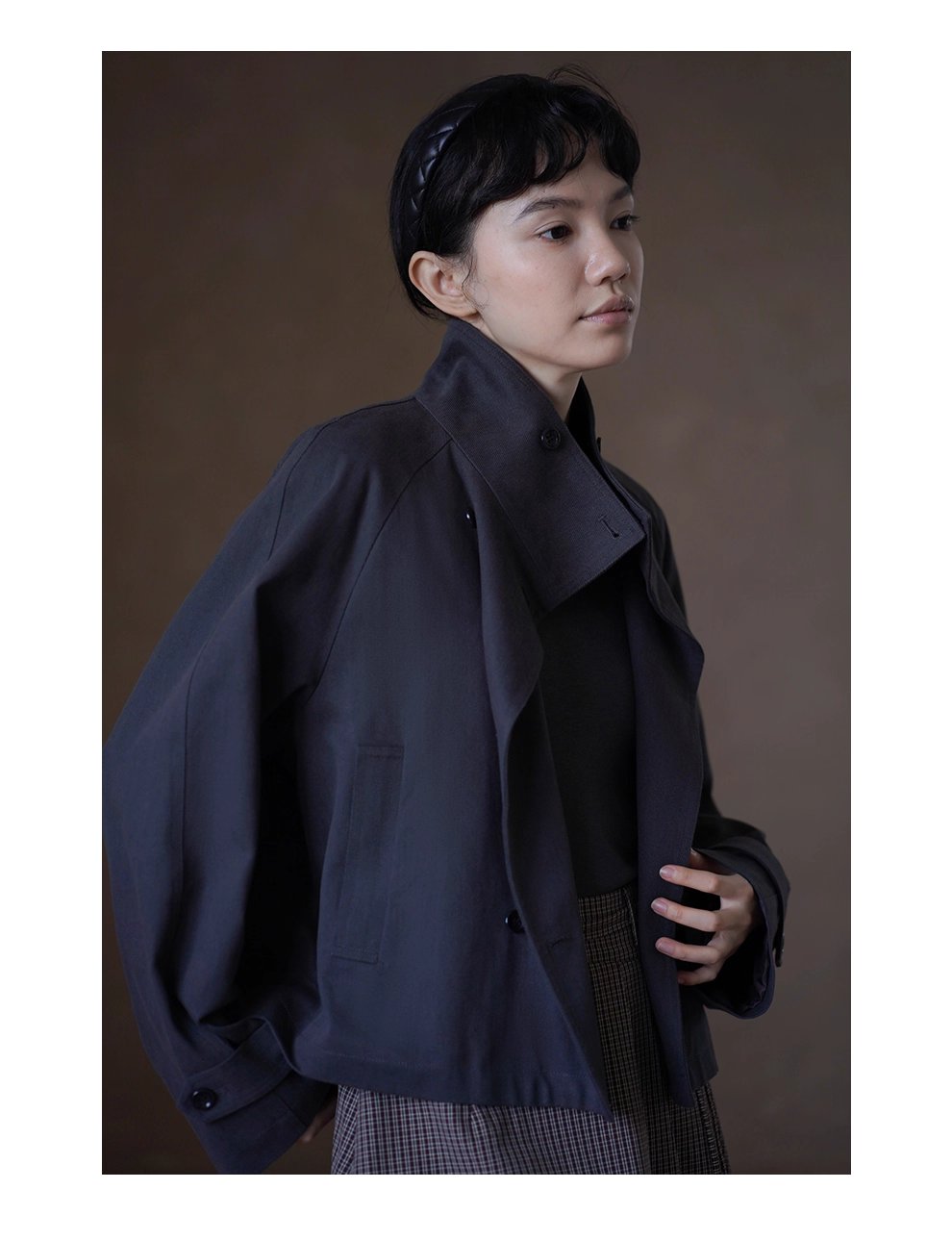 波士頓橋風衣挺括萊賽爾棉氣質立領剪裁寬鬆顯瘦外套女