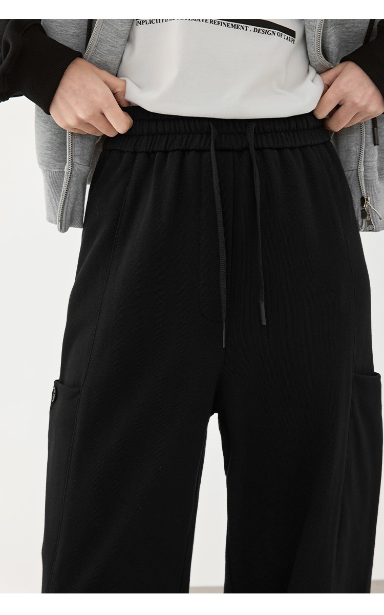 中大尺碼顯瘦休閒褲黑色直筒褲子女闊腿褲