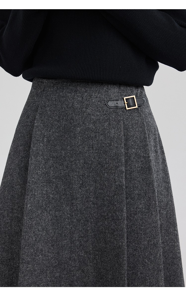 大尺碼灰色毛呢半身裙胖mm顯瘦秋冬A字長裙
