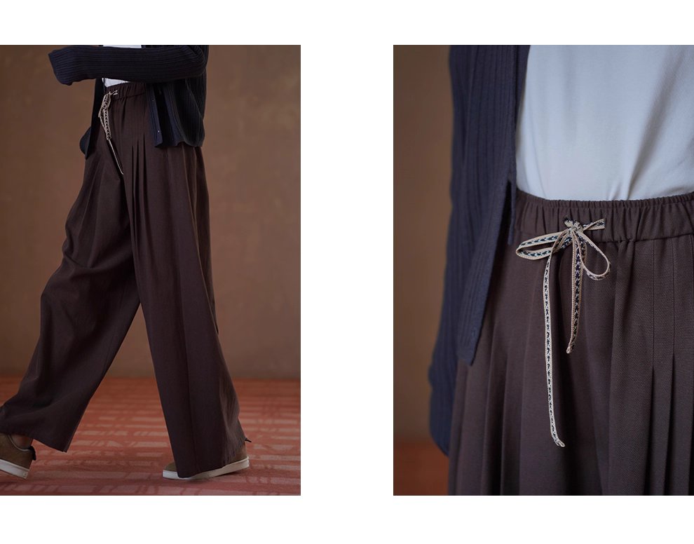 榛果拿鐵長褲顯瘦輪廓柔軟寬鬆織帶抽繩高腰遮肉闊腿褲