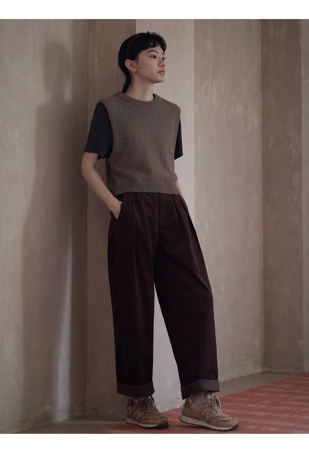 輕柔保暖羊絨羊駝綿羊優質搭配比圓領短版疊穿毛衣背心