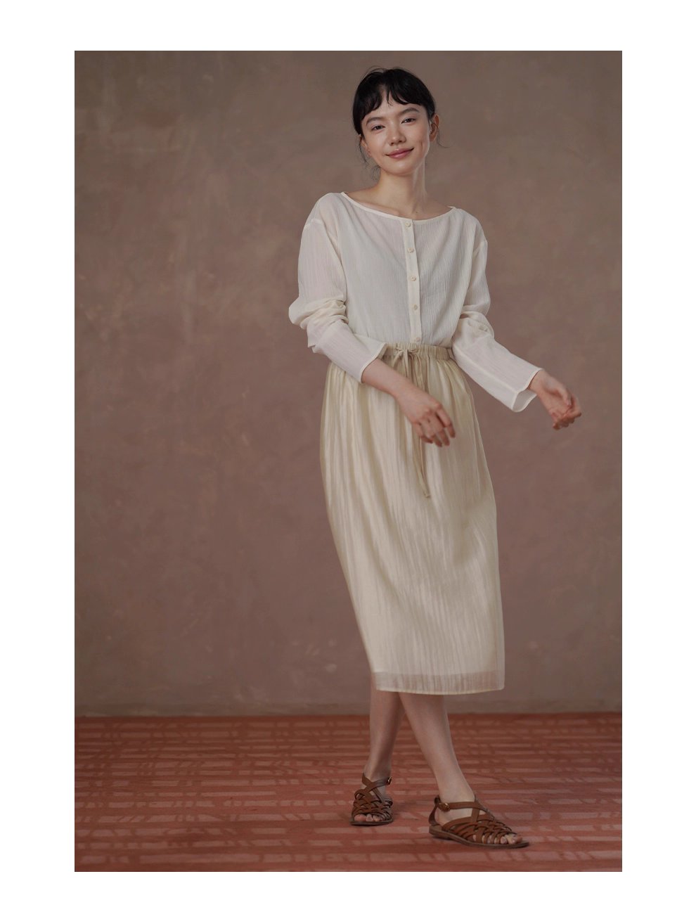 縹緲雲感萊賽爾亞麻透氣細膩肌理抽繩高腰顯瘦微A半身裙