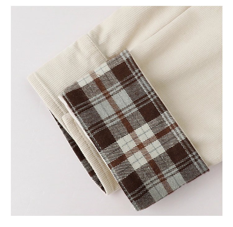 撞色格紋燈芯絨長袖襯衫女秋季新款翻領外套上衣