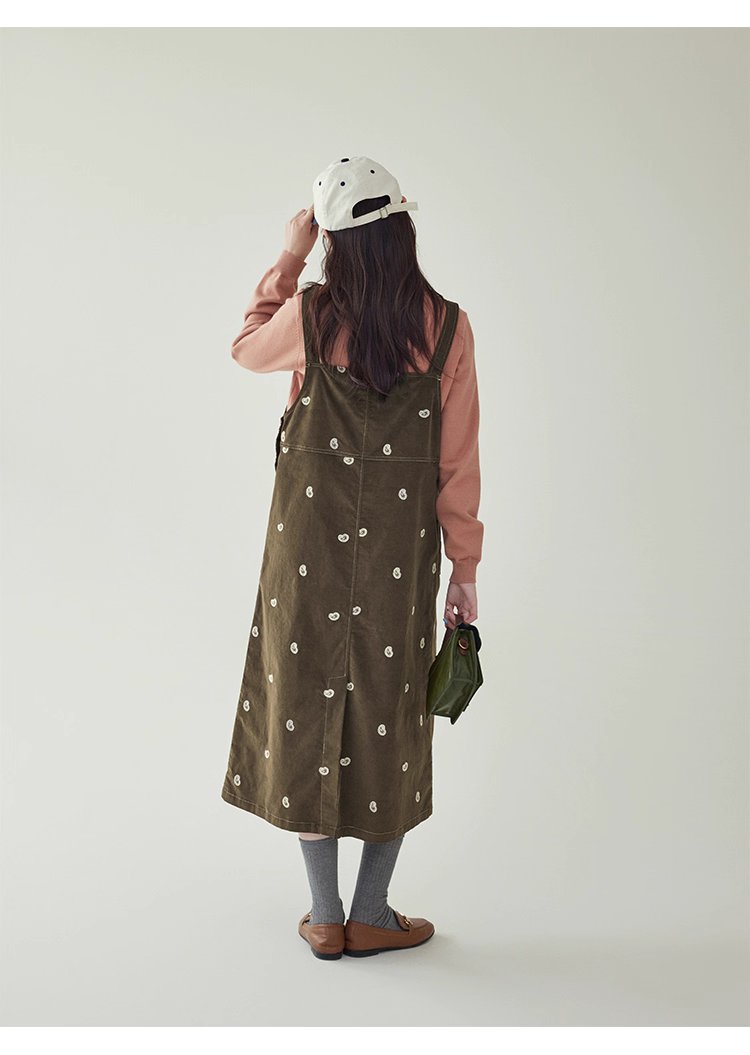 減齡刺繡純棉背帶洋裝女秋季新款後開叉a字裙