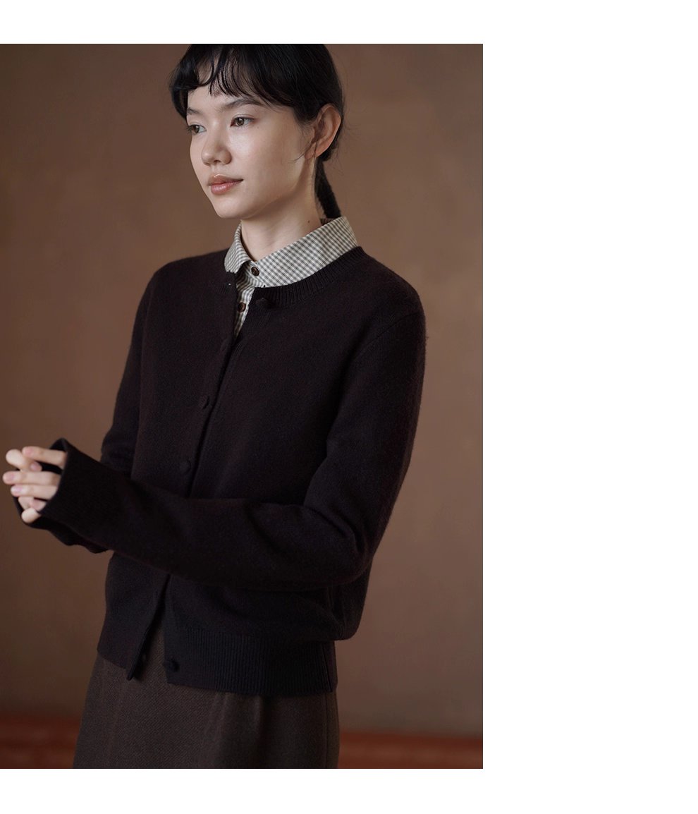 檀香肉桂咖山羊絨羊毛混紡柔軟保暖針織開襟衫通勤外套女