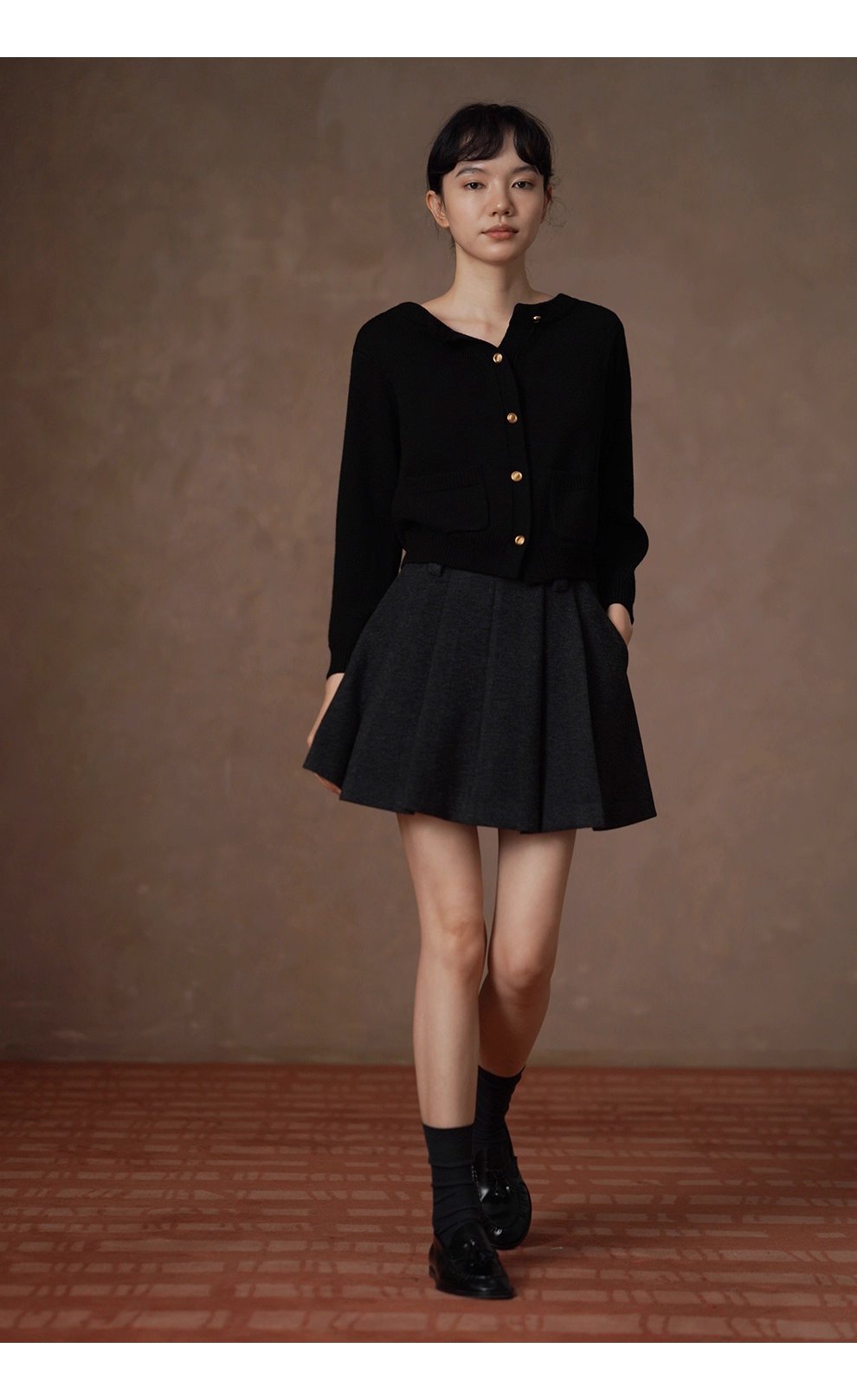 穿搭驚喜前後雙開復古金扣羊毛混紡毛衣顯瘦外套女