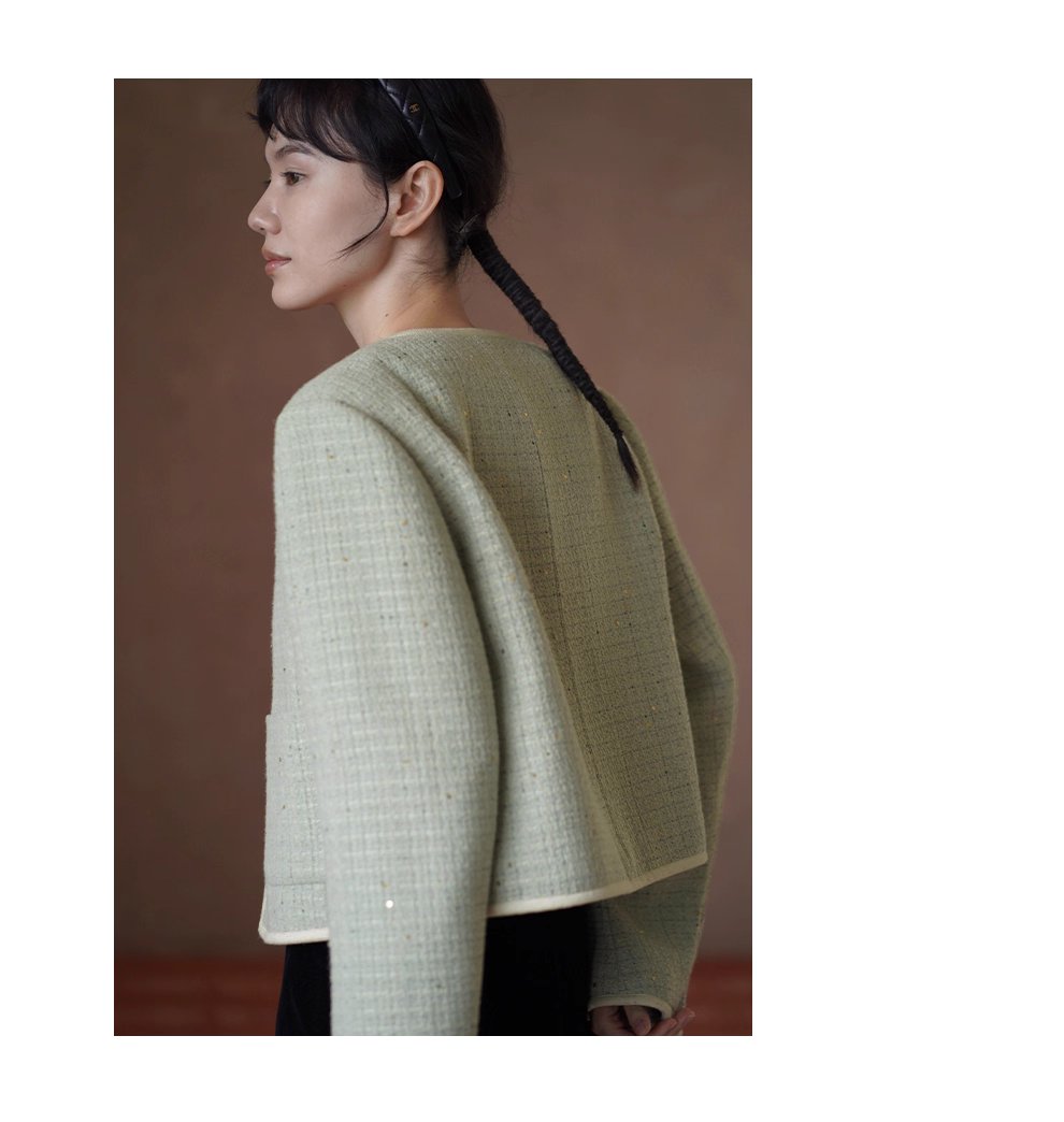 茉莉花紗編織小香羊毛混紡肌理感通勤顯瘦短版西裝外套