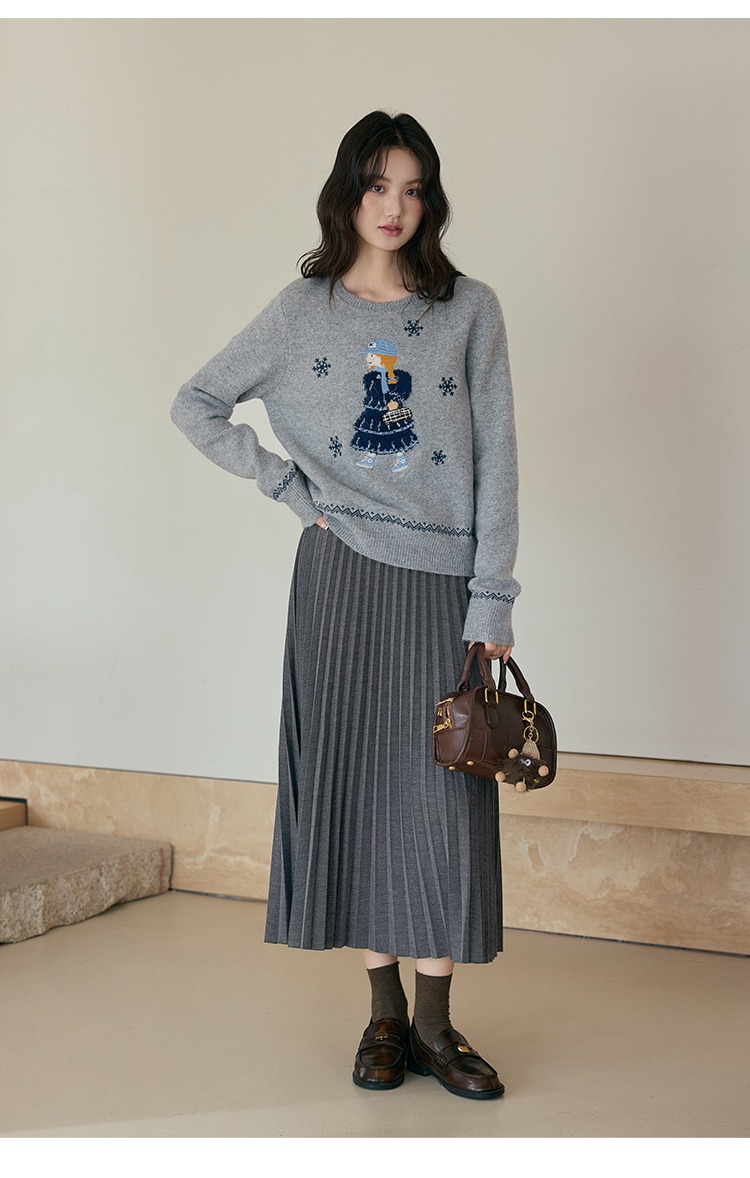 大尺碼女裝高腰A字半身裙灰色百褶裙長款裙子