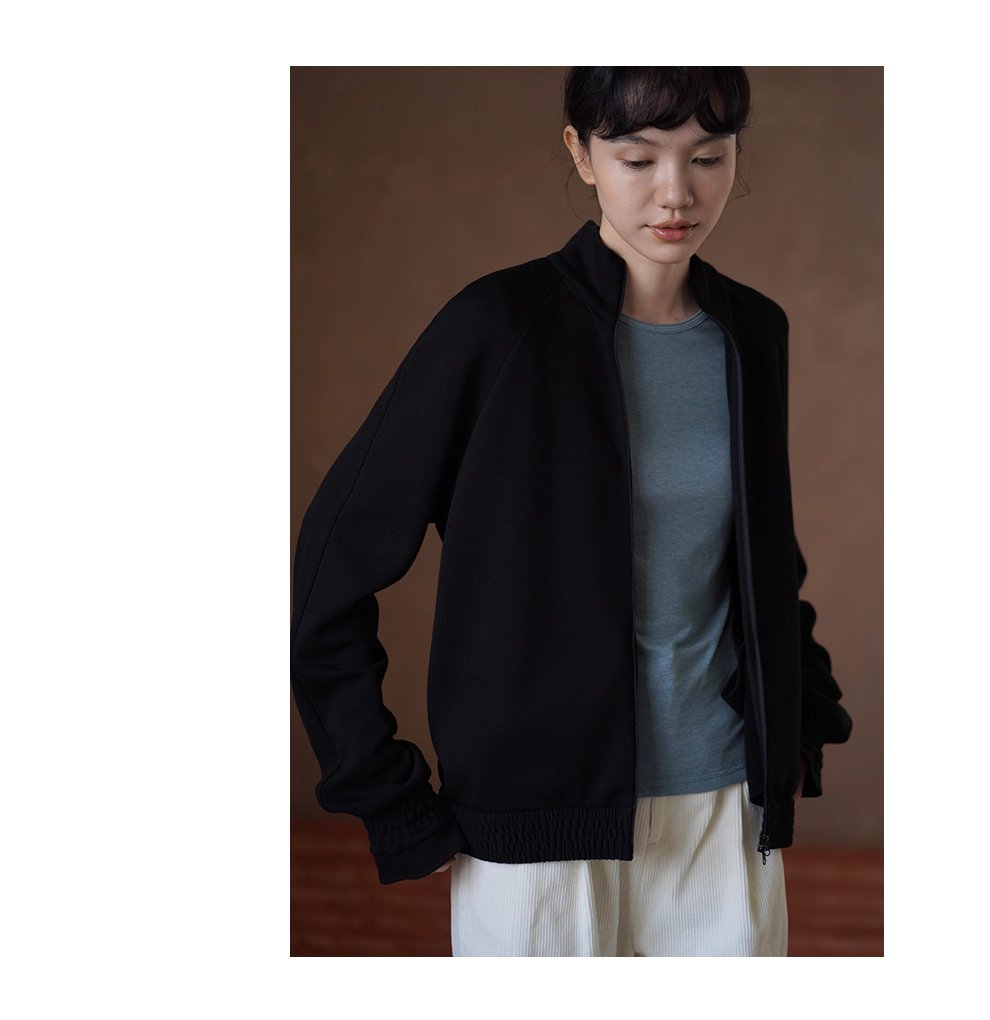 軟糯空氣層垂感寬鬆顯瘦休閒立領外套小眾打攬袖口衛衣