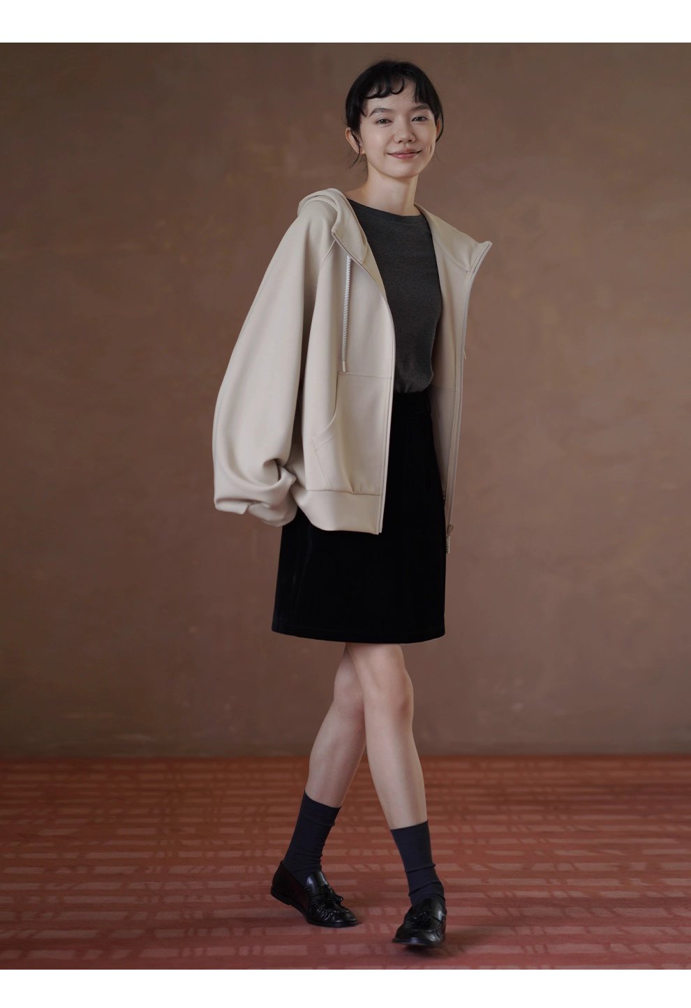 細節控柔軟起司衛衣休閒寬鬆暗格肌理棉感顯瘦連帽外套