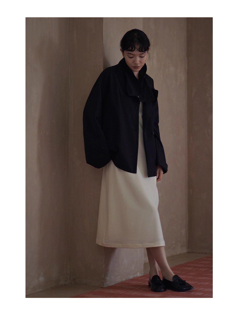 100棉細斜紋挺括水洗廓形立領寬鬆一手長顯瘦風衣外套女