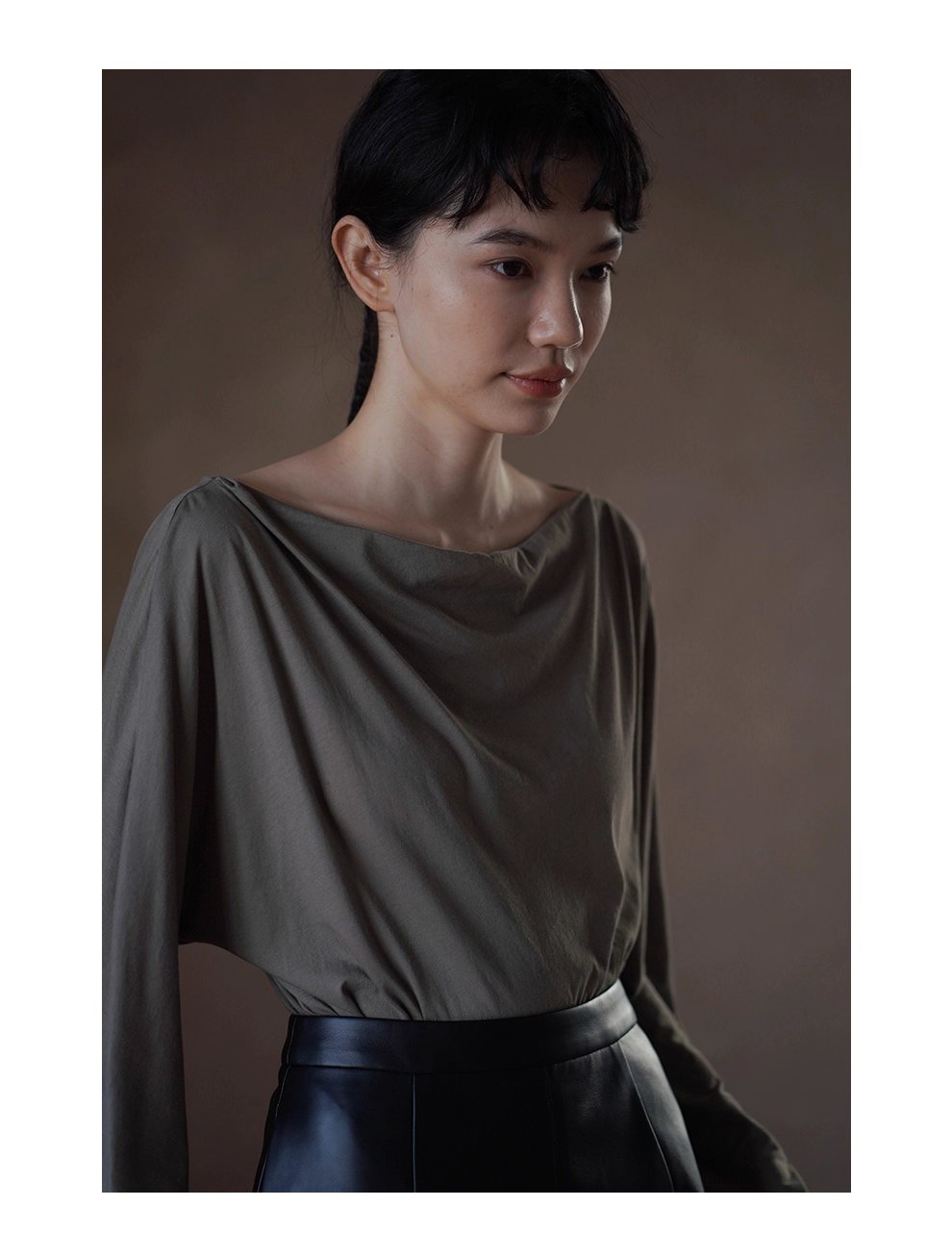 鬆弛法式100棉親膚透氣氣質蕩領寬鬆通勤顯瘦長袖上衣女