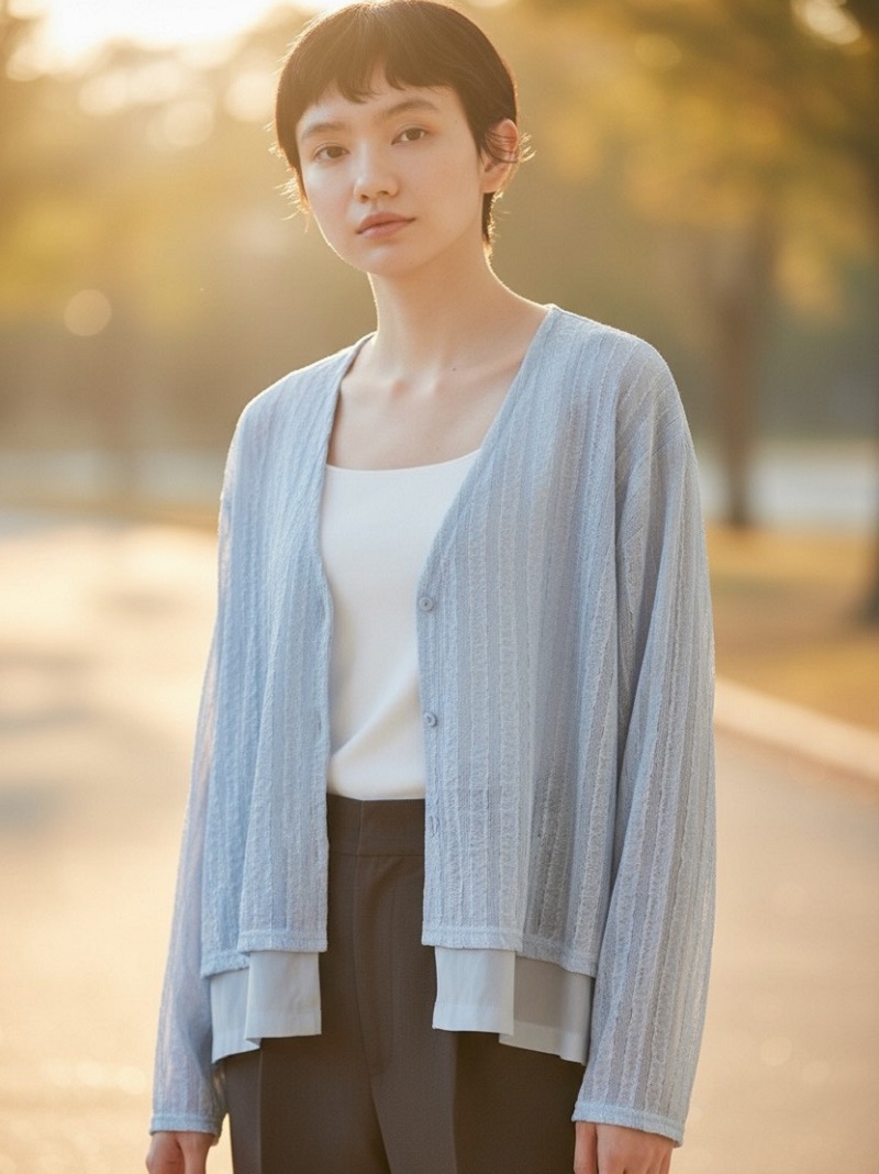 寬鬆休閒遮肉顯瘦簡約百搭假兩件長袖開衫小外套上衣