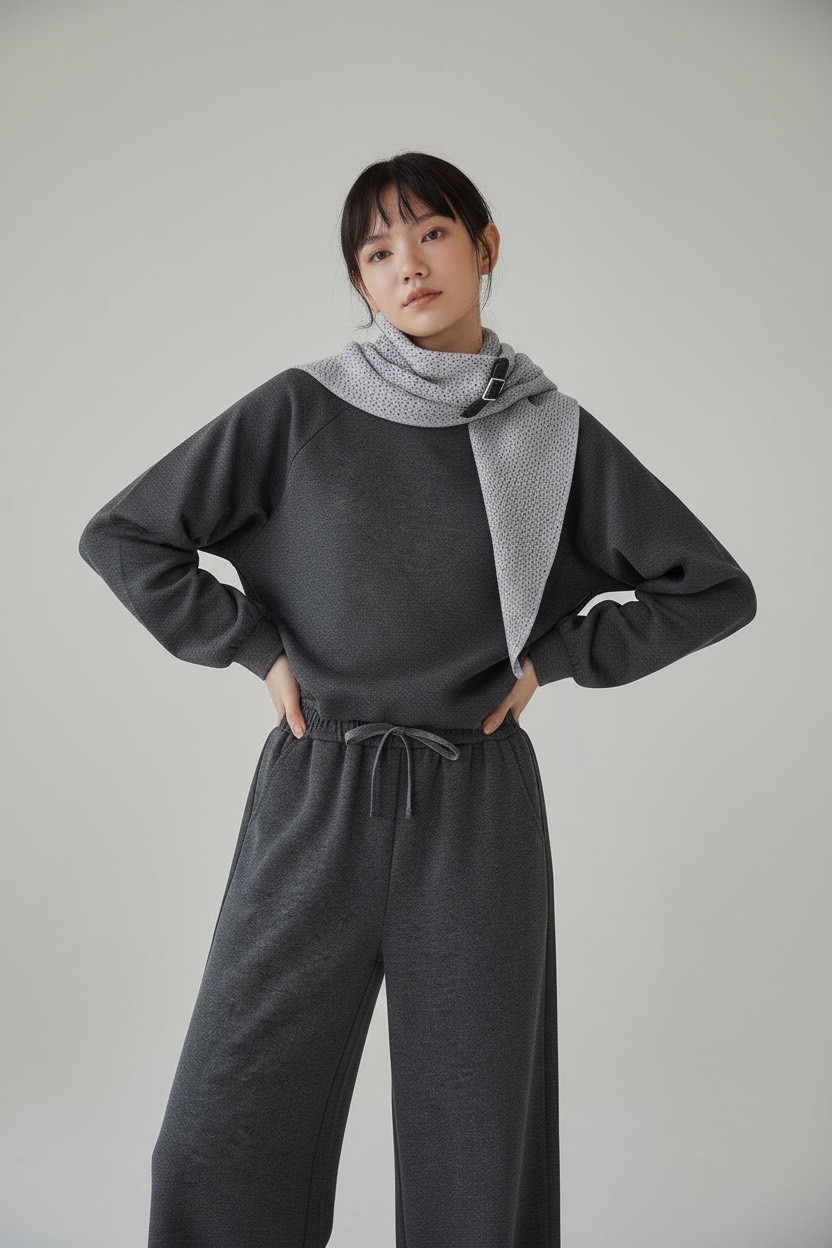 冬季慵懶風格寬鬆顯瘦抽繩衛衣垂感休閒褲闊腿套裝組