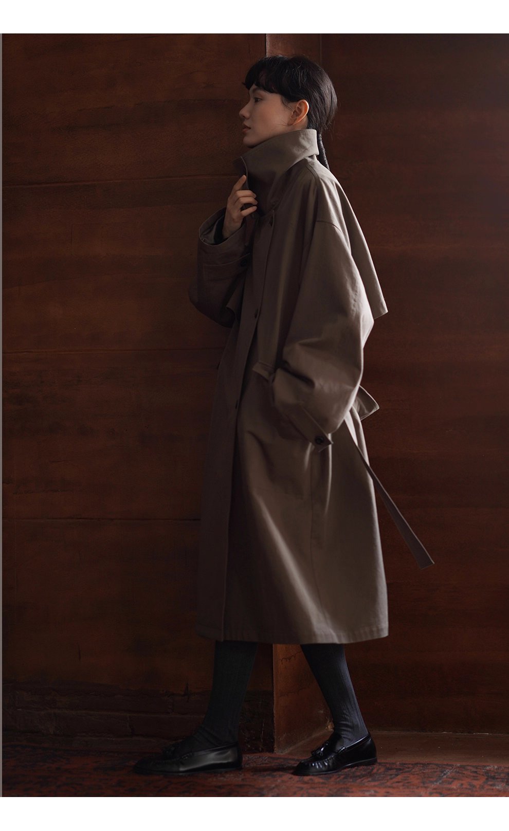 利落入秋100棉挺括寬鬆簡約氣場長款顯瘦通勤風衣外套女