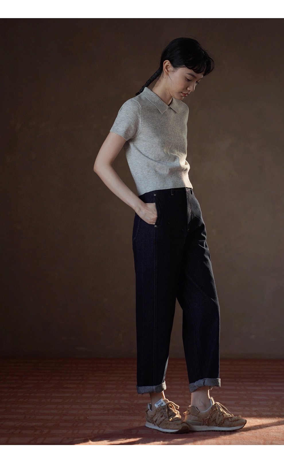 萬年青顯瘦經典版型復古原色直筒高腰不挑人休閒牛仔褲