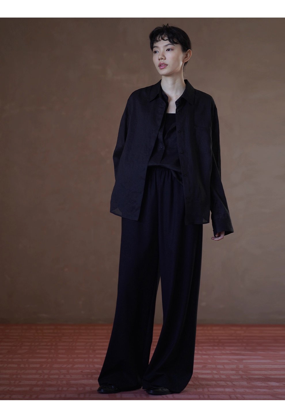 另類通勤設計感假兩件100苧麻挺括疊穿寬鬆顯瘦長袖襯衫