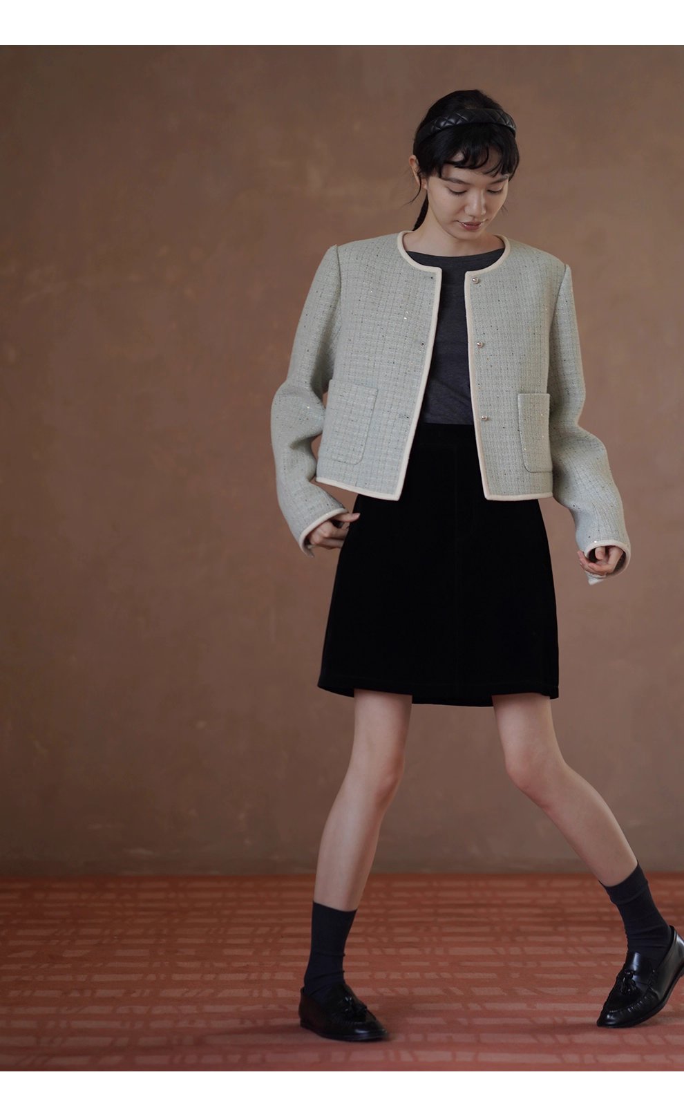 S級基本款內搭深花灰肌理彈性顯瘦合身一字領長袖上衣女