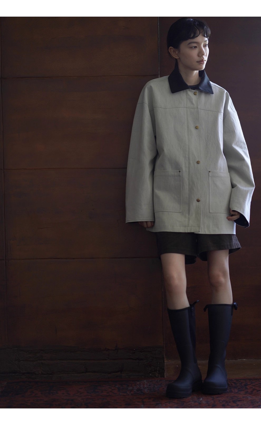 復古工裝健行外套斜紋挺括寬鬆顯瘦撞色翻領一手長風衣