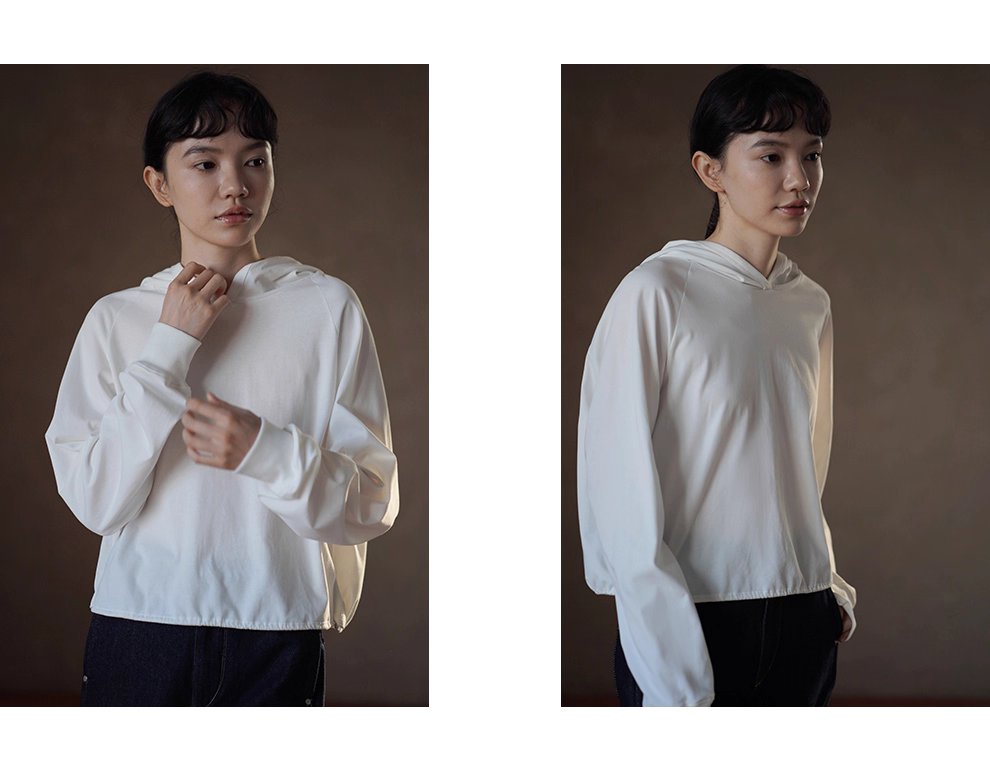 100棉垂軟寬鬆顯瘦連帽休閒長袖上衣可調整下擺T恤內搭