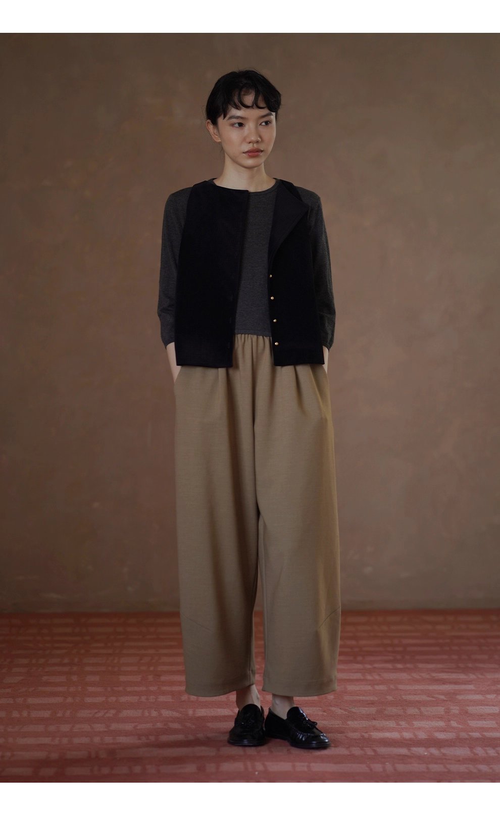 秋日慵懶氛圍鬆緊高腰不挑人顯瘦通勤寬鬆直筒遮肉長褲