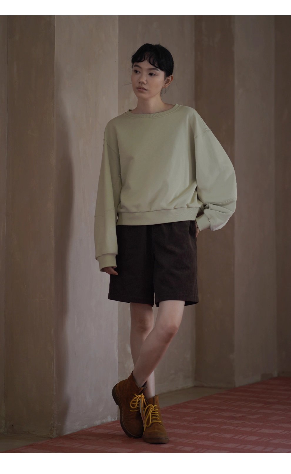 青芒椰椰衛衣寬鬆落肩長袖圓領顯瘦軟糯棉感休閒上衣女