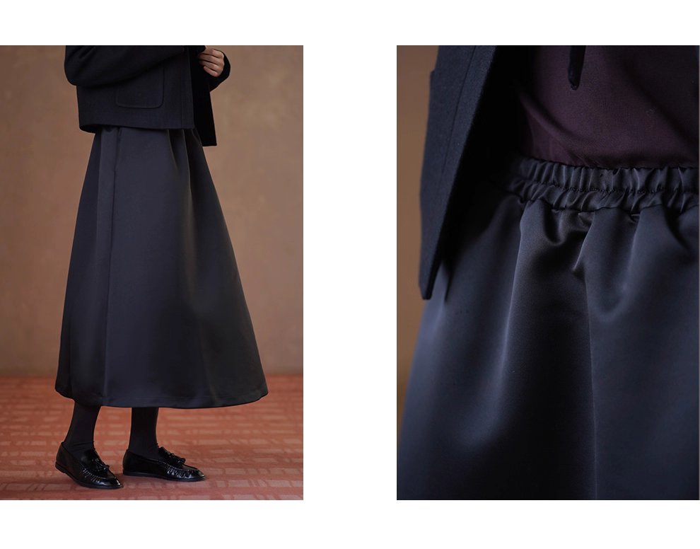 羅馬假日流光緞面貴氣高腰顯瘦遮肉蓬蓬A字通勤半身裙女