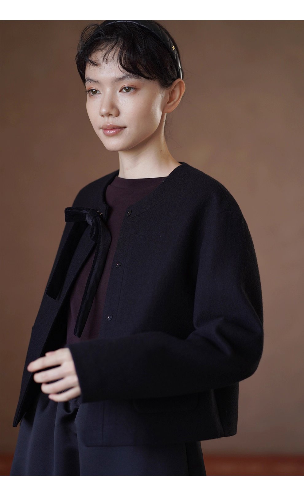 少女祈禱外套可拆式絲絨蝴蝶高含量羊毛短版正肩西裝女