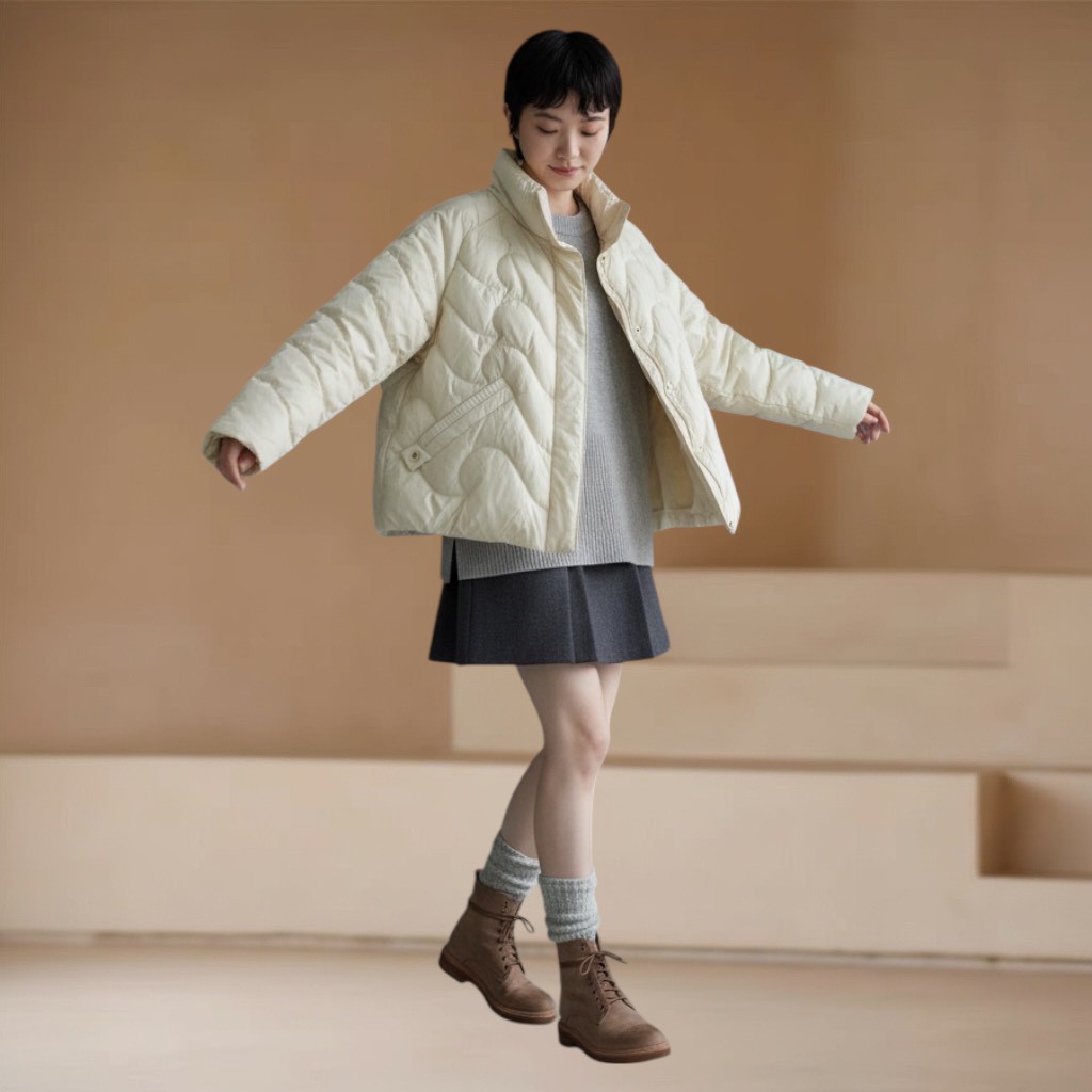 高品質羽絨衣立領保暖短款白鴨絨外套