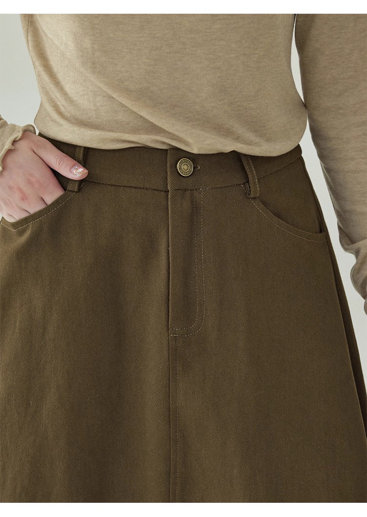 復古純色a字純棉半身裙女秋季新款後鬆緊花苞裙