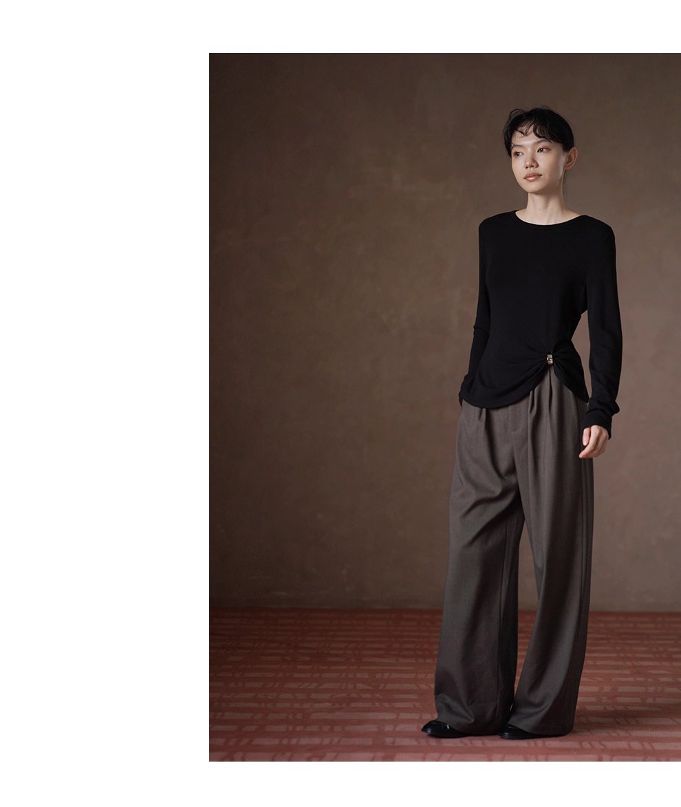 質感鬆弛通勤單品羊毛混紡西裝長褲高腰寬鬆顯瘦腿褲