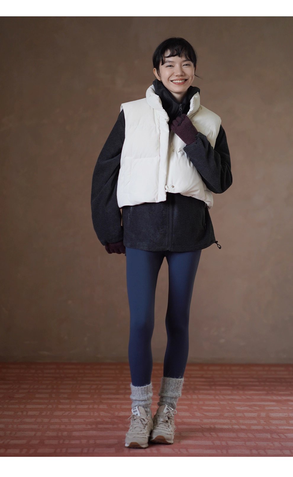 保暖軟糯小泡芙格外套紋肌理寬鬆短款立領夾棉馬甲棉服