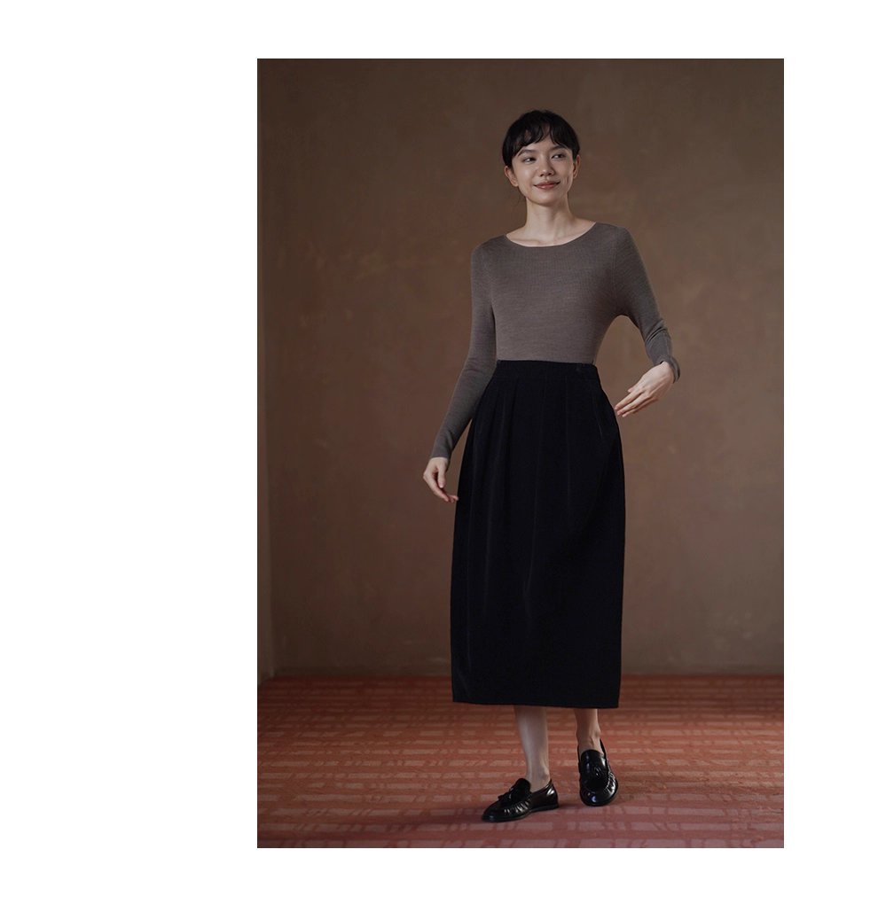 優雅絲絨古典主義立體飽滿花苞顯瘦高腰氣質通勤裙