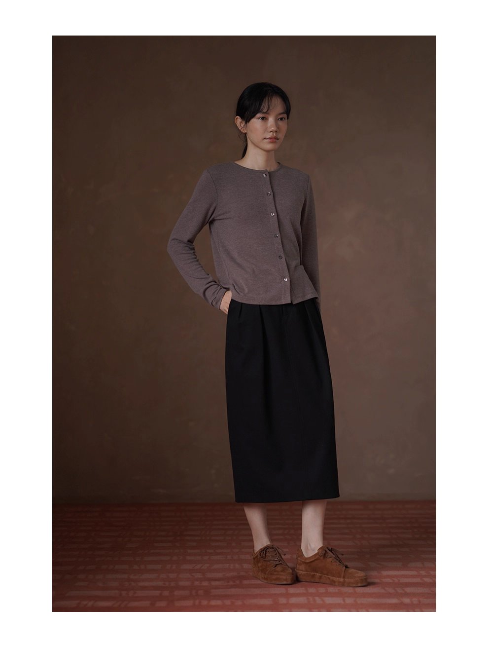 全能內搭合身彈性圓領開門襟顯瘦修身通勤長袖親膚上衣