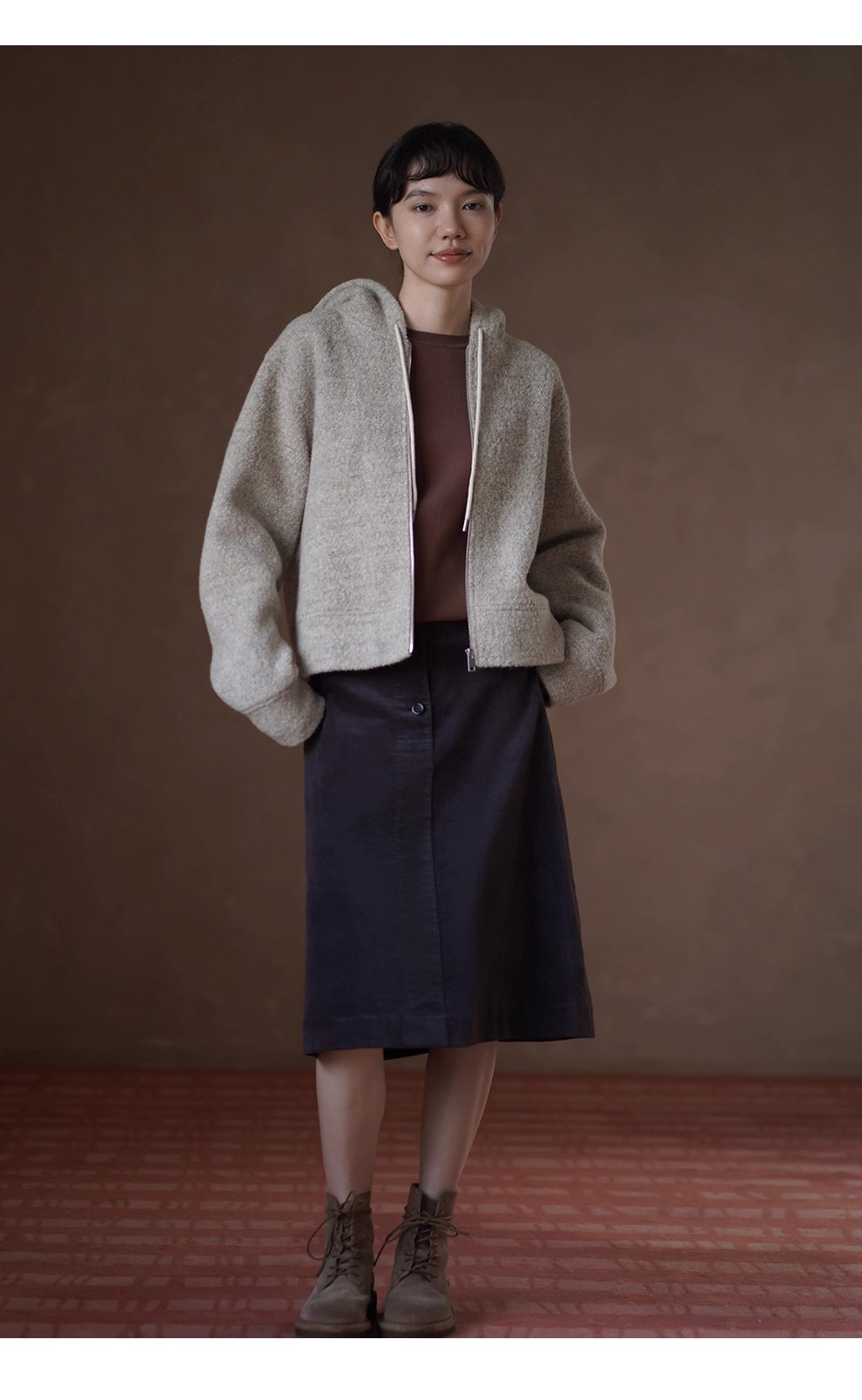 顆粒肌理絨感100綿羊毛輪廓休閒顯瘦連帽衛衣保暖外套女