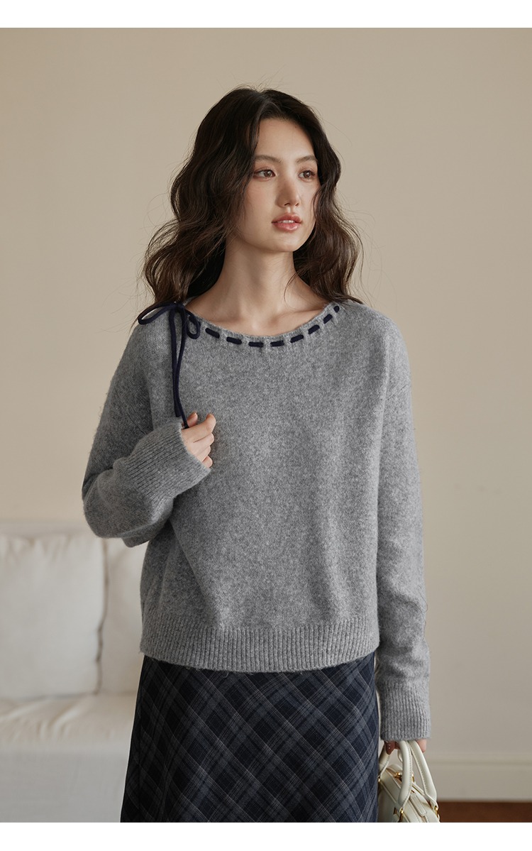 大尺碼繫帶毛衣女秋冬慵懶風格針織衫