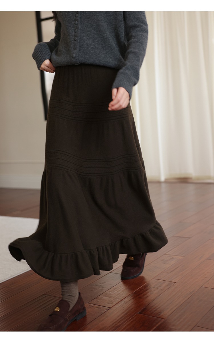 大碼胖mm咖色針織荷葉滾邊半身裙秋冬毛織裙,大碼胖mm咖色針織荷葉滾邊半身裙秋冬毛織裙,HBEW2989,大碼胖mm咖色針織荷葉滾邊半身裙秋冬毛織裙,質感單品,針織面料