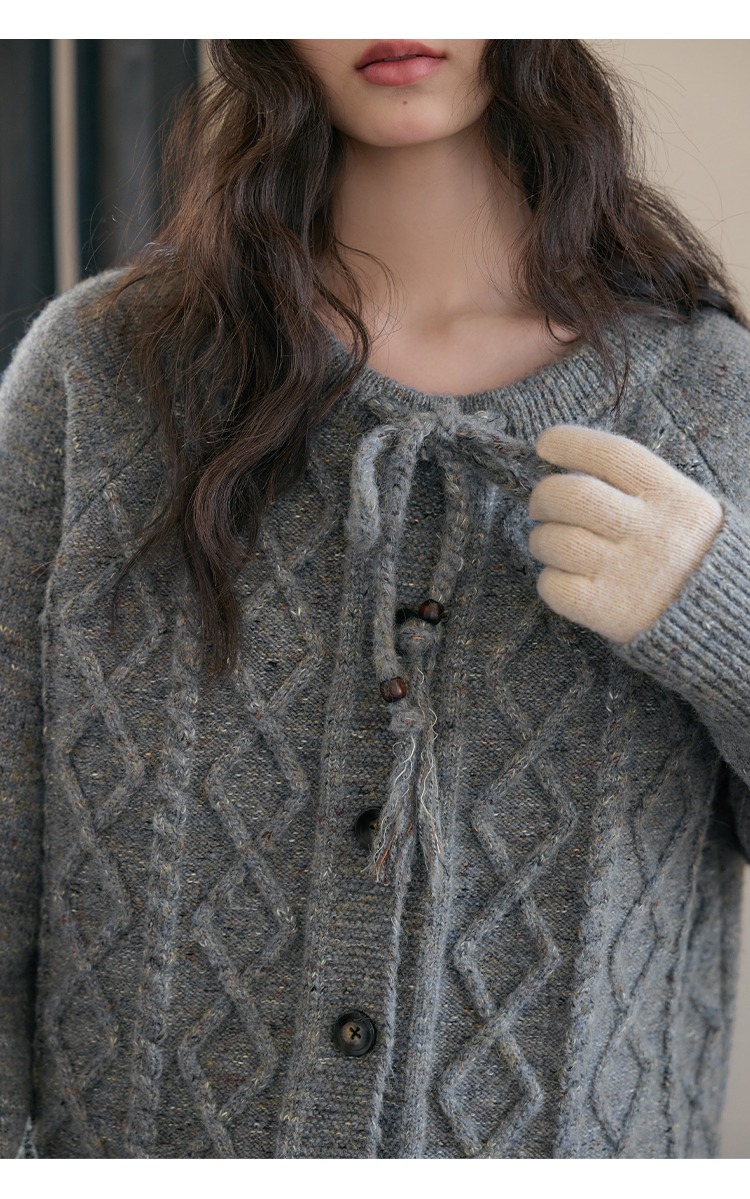 菱格毛衣開襟上衣外套冬季針織衫,菱格毛衣開襟上衣外套冬季針織衫,HBEW1952,菱格毛衣開襟上衣外套冬季針織衫,荷葉滾邊,菱格紋路