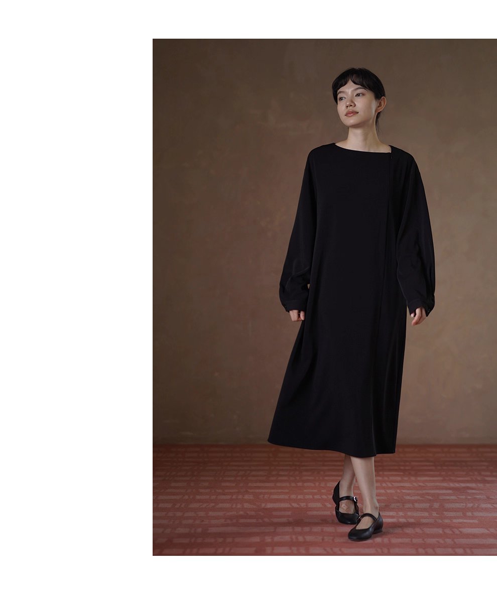 簡約乾淨線條拉鍊不規則門襟設計通勤寬鬆顯瘦洋裝女
